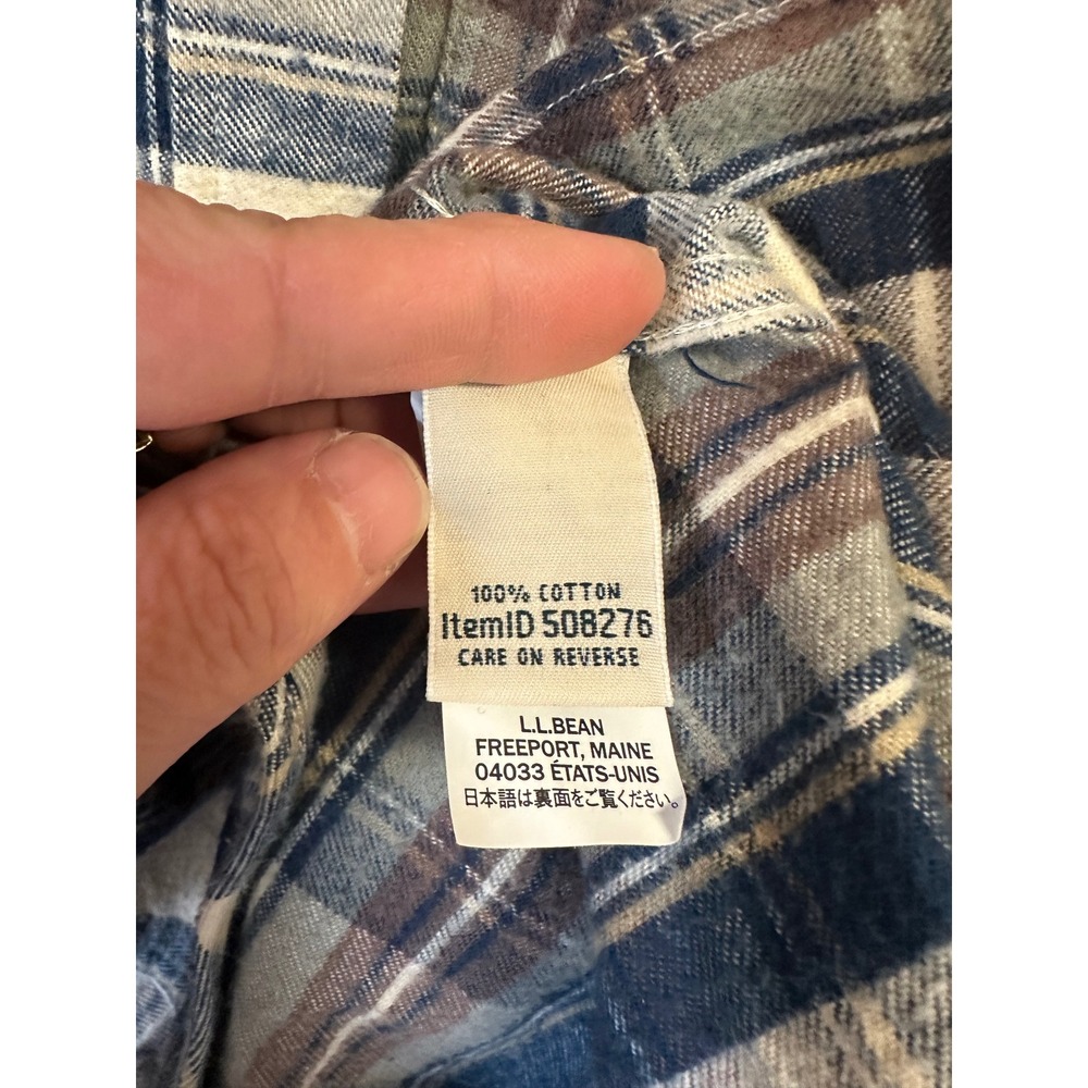 LL Bean Relaxed Fit Flannel Shirt Womens XS Blue Cream Brown Plaid 508276 - Picture 6 of 8